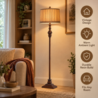 Floor Lamp | Vintage Resin & Fabric, Brown, 150cm Standing