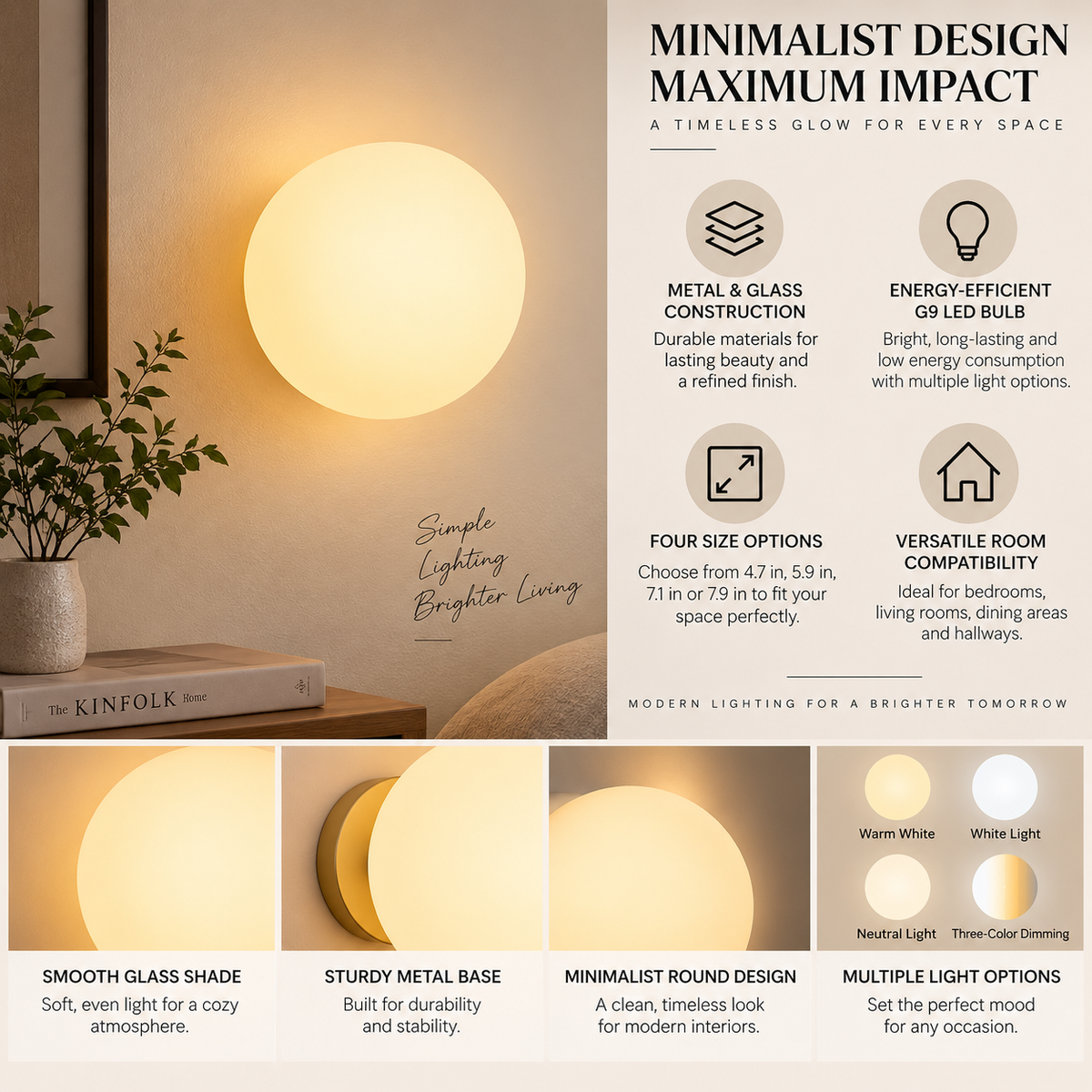 Ondine | Wall Sconce LED | Round Glass, Minimalist, 1-Light | Modern Décor