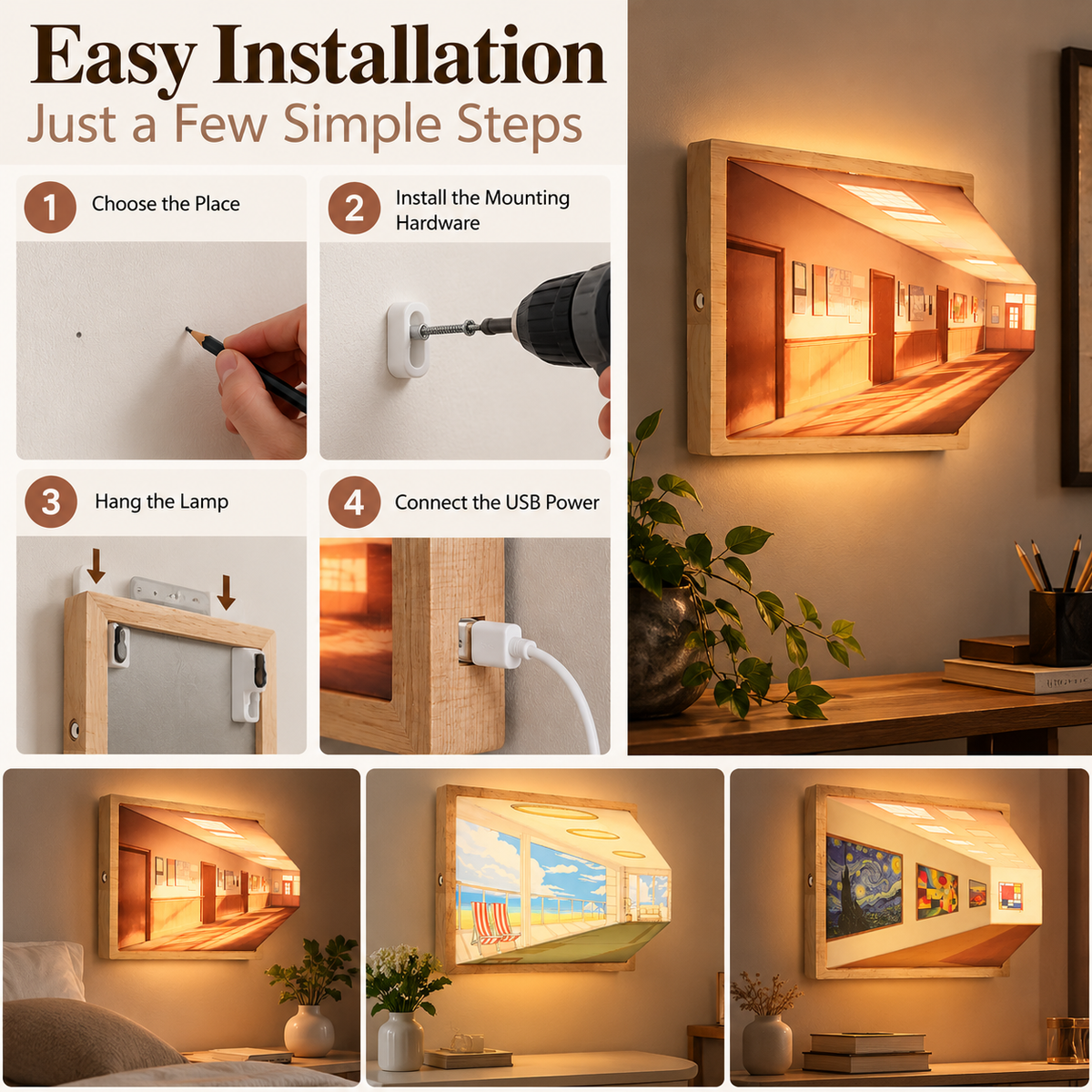 3D Wall Lamp | Optical Art Night Light, LED Ambient | Energy Efficient