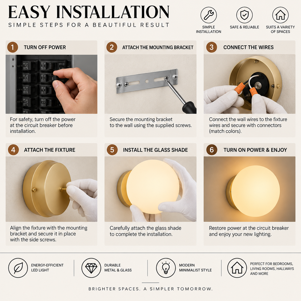 Ondine | Wall Sconce LED | Round Glass, Minimalist, 1-Light | Modern Décor