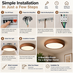 Flush Mount Ceiling Light | Wood & Iron, Slim Profile | Modern Warm