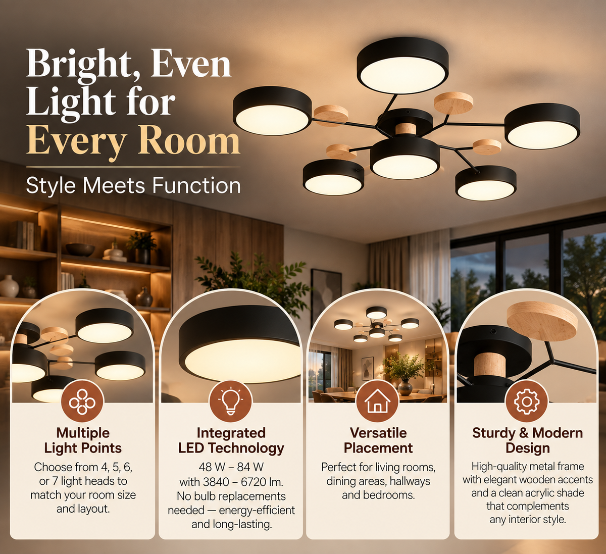 LED Ceiling Light | Modern Multi-Spot Chandelier