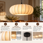 Lampa wisząca z abażurem z tkaniny | Nowoczesny jedwabny abażur, salon i jadalnia | Do podłączenia na stałe