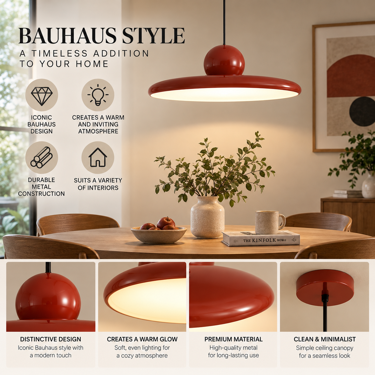 Pendant Lamp | Bauhaus Style, Cream Shade, Metal