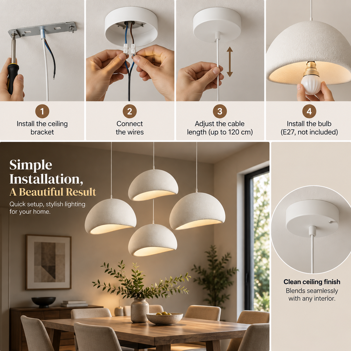 Pendant Light | Modern Dimmable, Ambient Home Lighting | E27, Adjustable