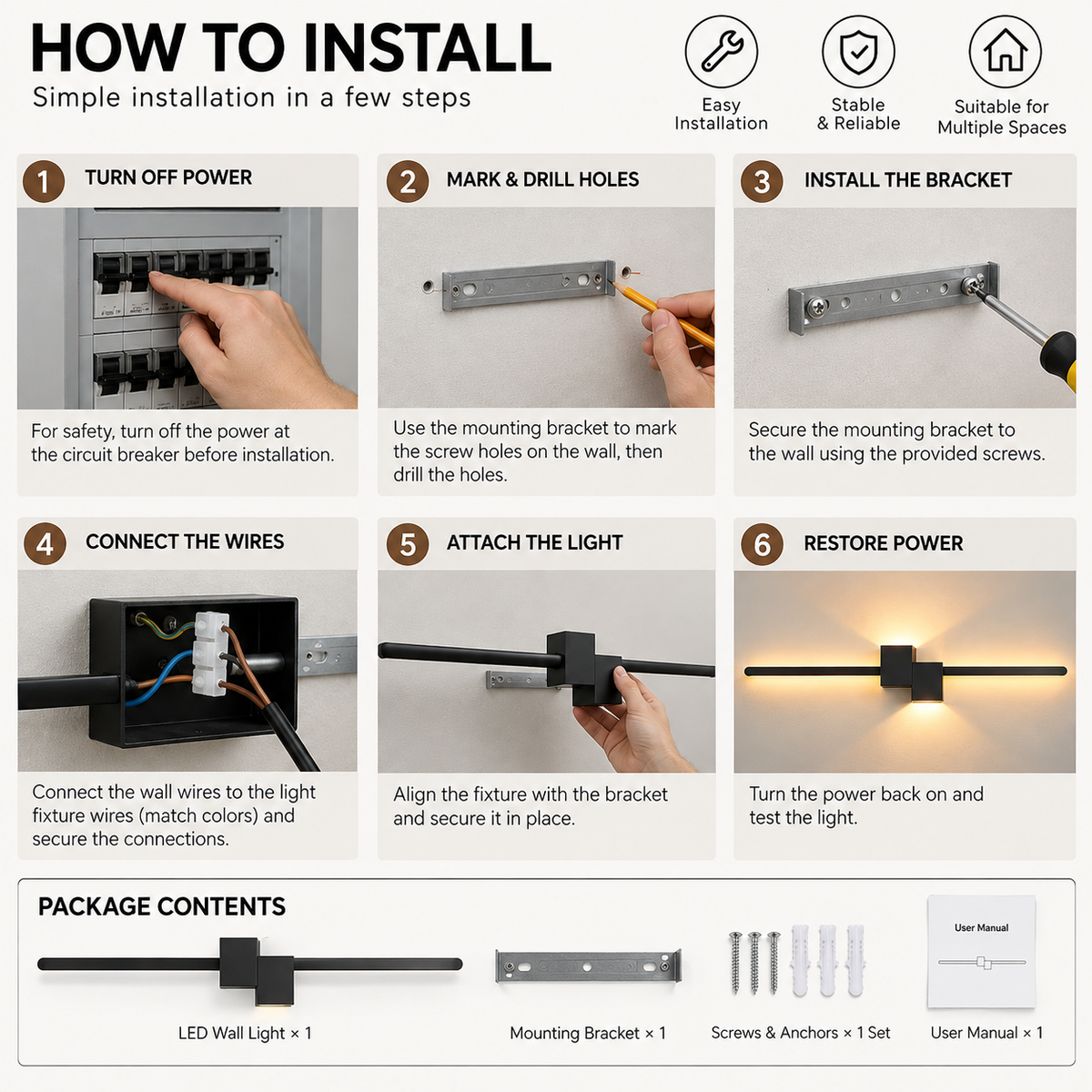 LED Wall Light | Minimalist Indoor Lamp | Aluminium, 3000K Warm White