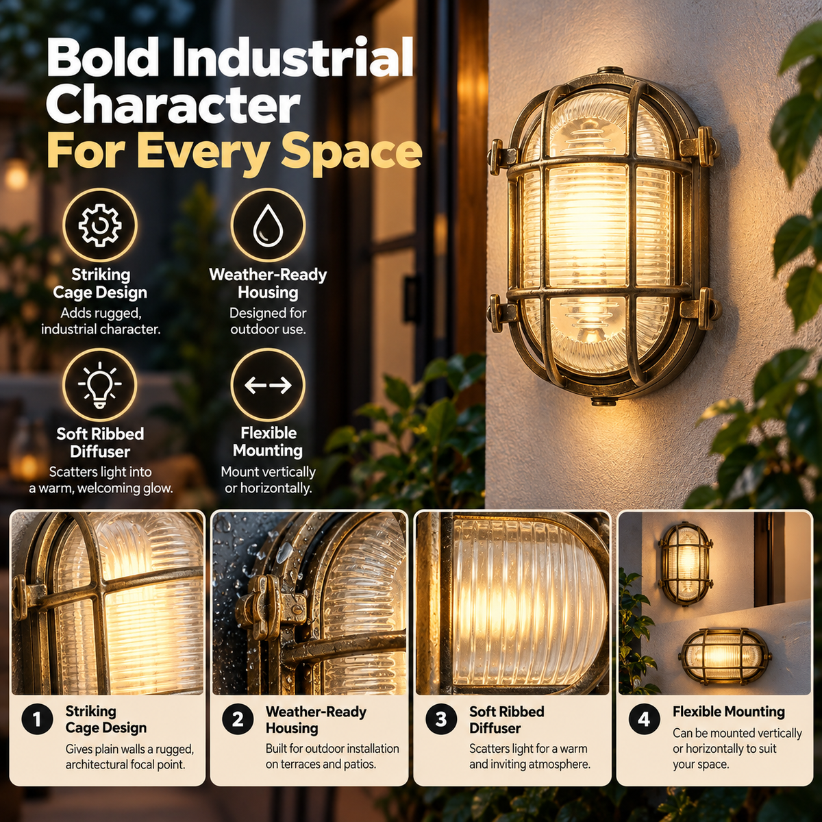 Industrial Style Wall Light | Caged Outdoor Sconce, E27
