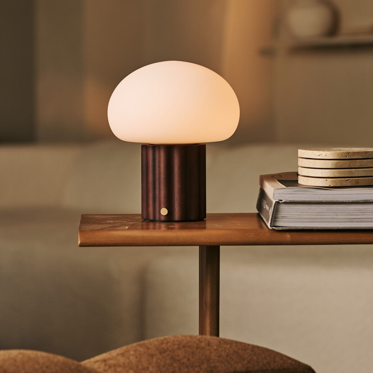 Cordless table lamps designer rechargeable, wood and marble
