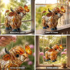 Window Suncatcher Stained Glass Highland Cow Butterfly