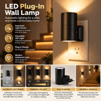 LED Plug-In Wall Lamp | Black, Dimmable, Light Sensor