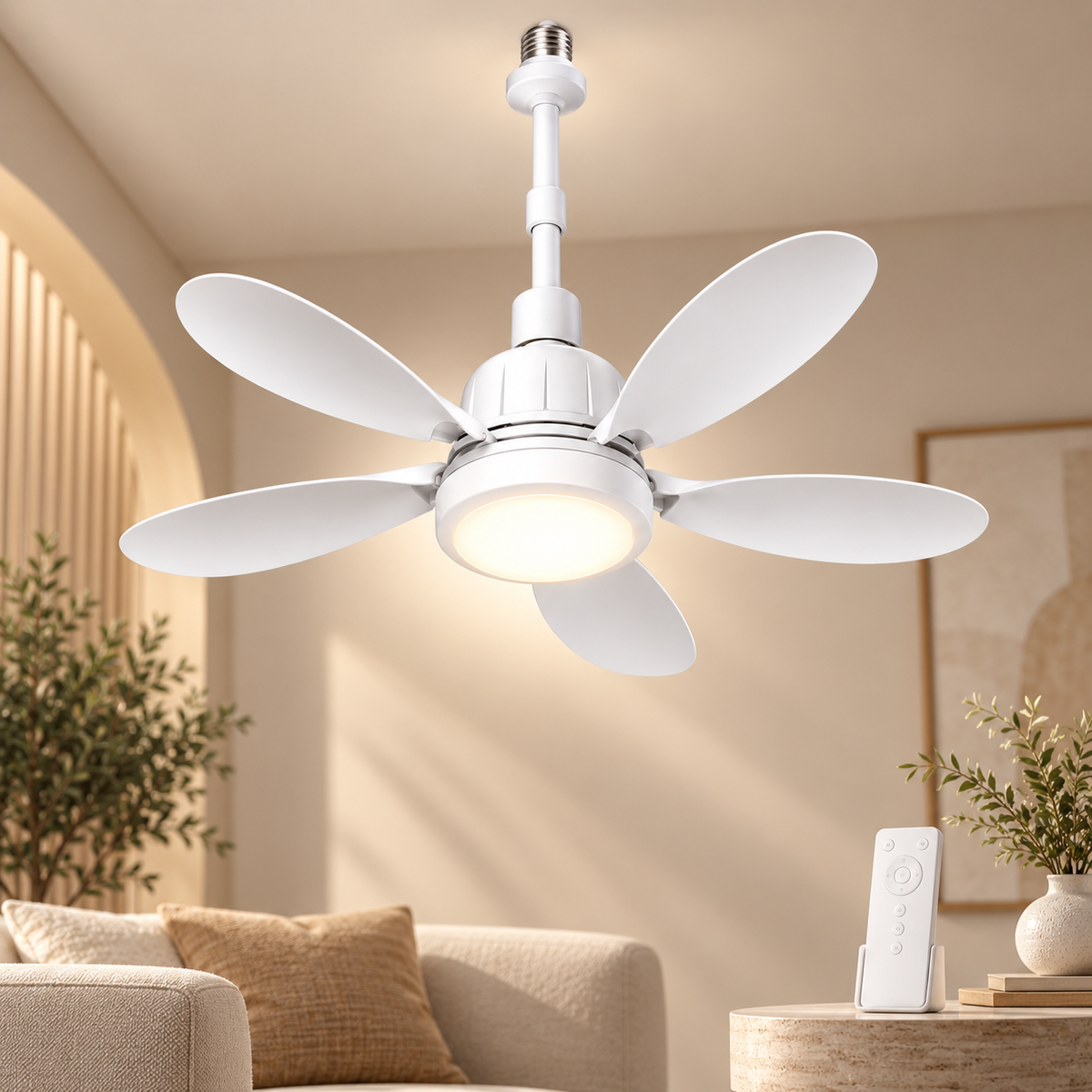 Socket Fan Ceiling | Remote Control, LED Light, Energy Saving