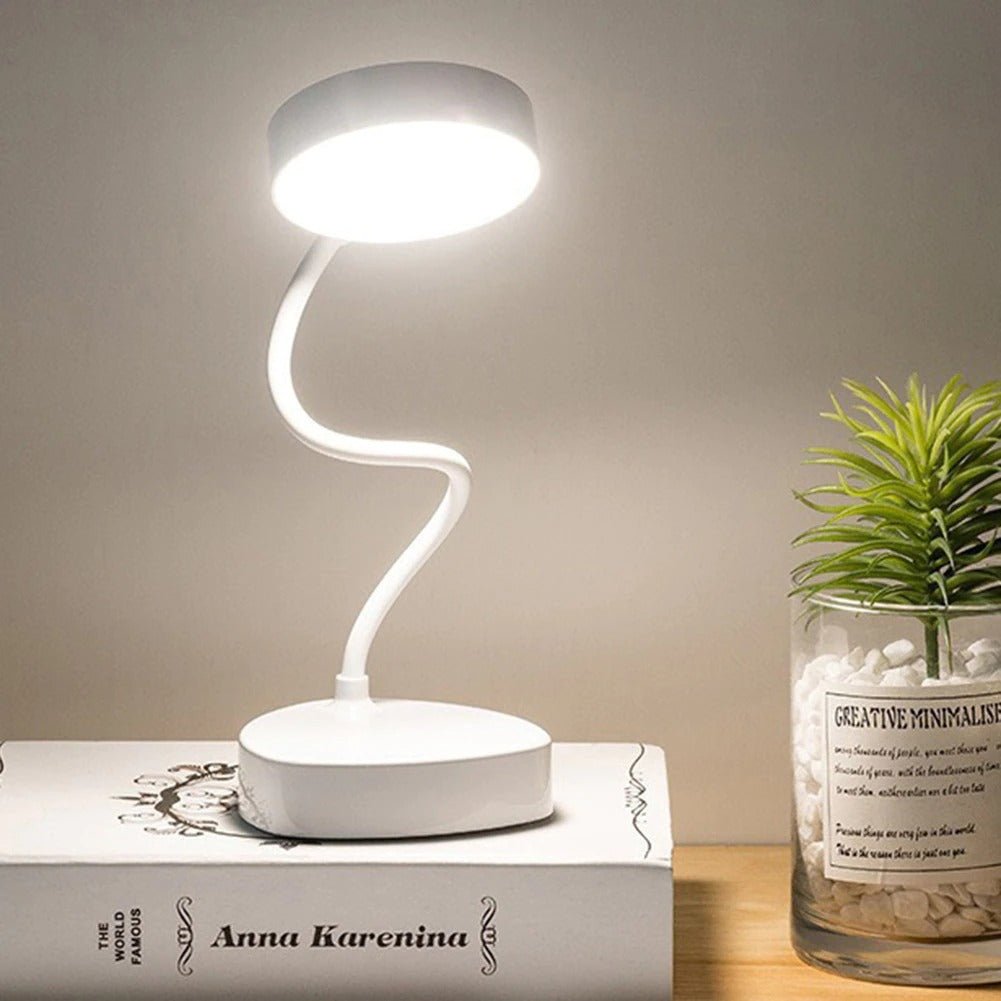 White cordless table lamp with LED dimmable light and 3 color modes