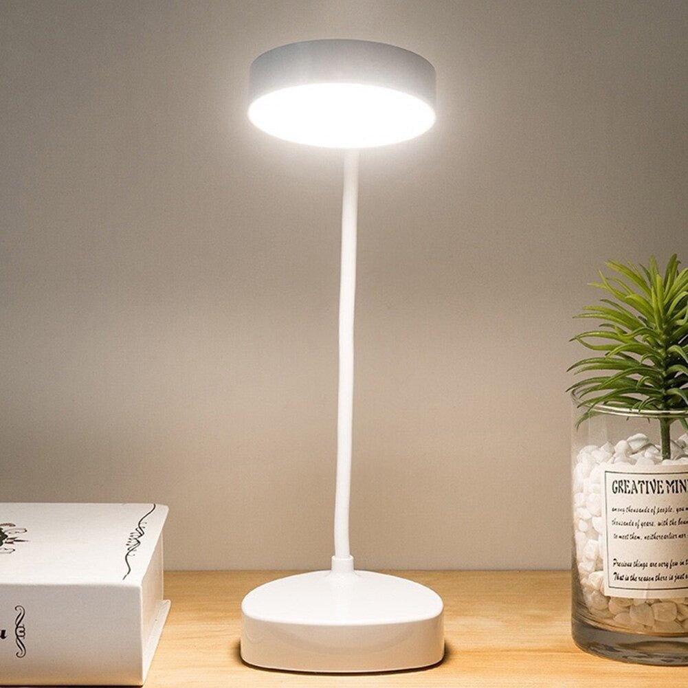 White cordless table lamp with LED dimmable light and 3 color modes