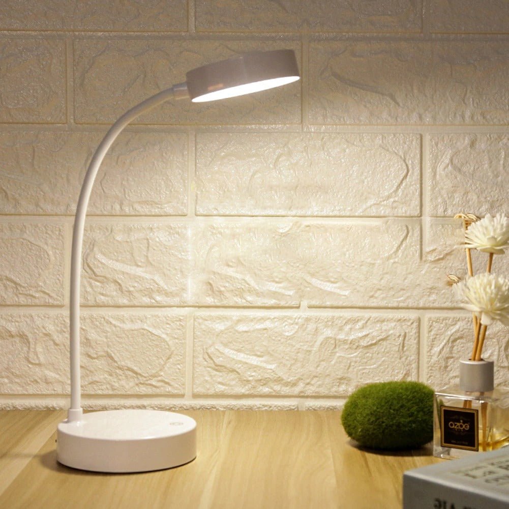 White cordless table lamp with LED dimmable light and 3 color modes