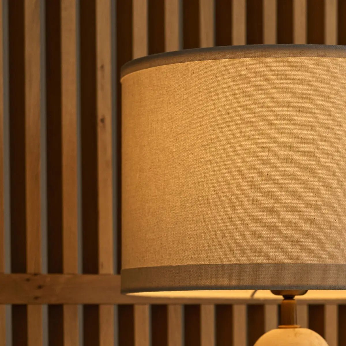 Marble table lamp with cotton shade, natural veining, 49cm height, E27 socket