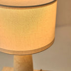 Marble table lamp with cotton shade, natural veining, 49cm height, E27 socket