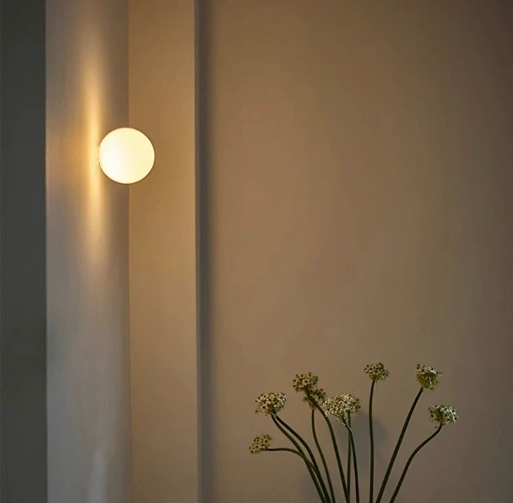 LED wall sconce frosted glass globe modern indoor light, two sizes