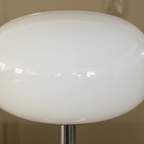 Bedside table lamp with opal milk glass egg shade, 28cm chrome pedestal, 3-colour dimmable