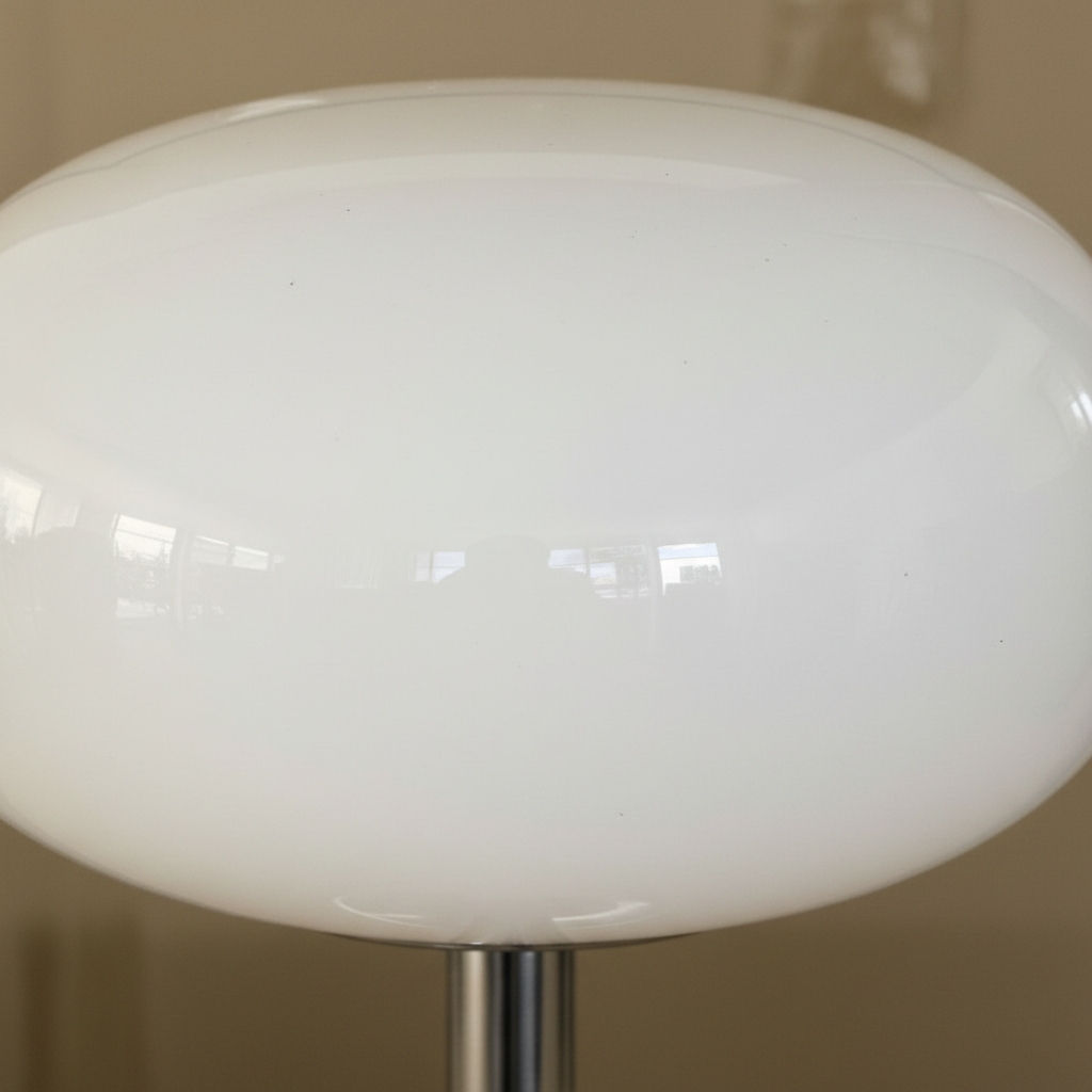 Bedside table lamp with opal milk glass egg shade, 28cm chrome pedestal, 3-colour dimmable