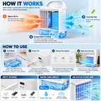 Evaporative Coolers Mini Air Cooler, White, Water Tank, LED