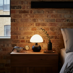 Mushroom bedside lamp opal shade matte black base USB 3-colour LED 19.5cm