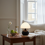 Mushroom bedside lamp opal shade matte black base USB 3-colour LED 19.5cm