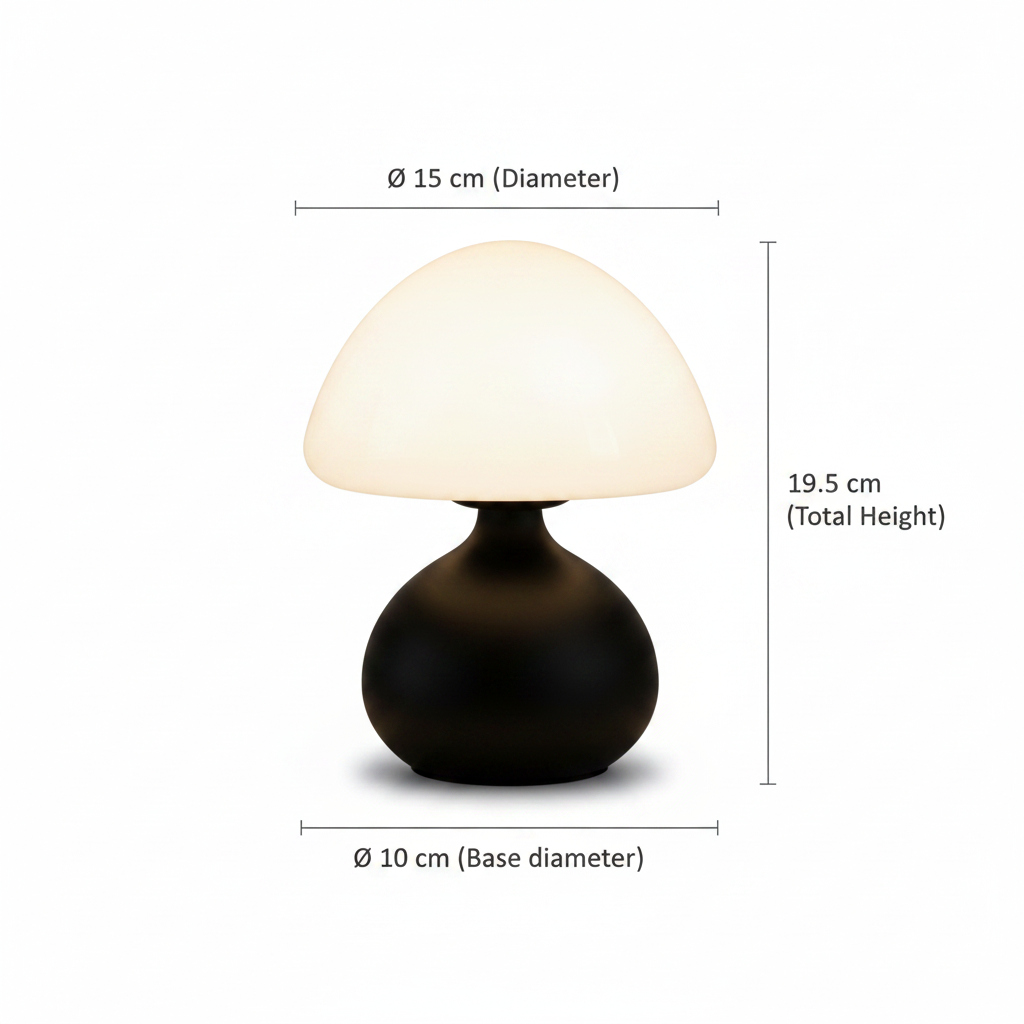 Mushroom bedside lamp opal shade matte black base USB 3-colour LED 19.5cm