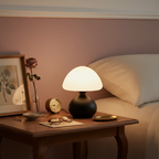 Mushroom bedside lamp opal shade matte black base USB 3-colour LED 19.5cm