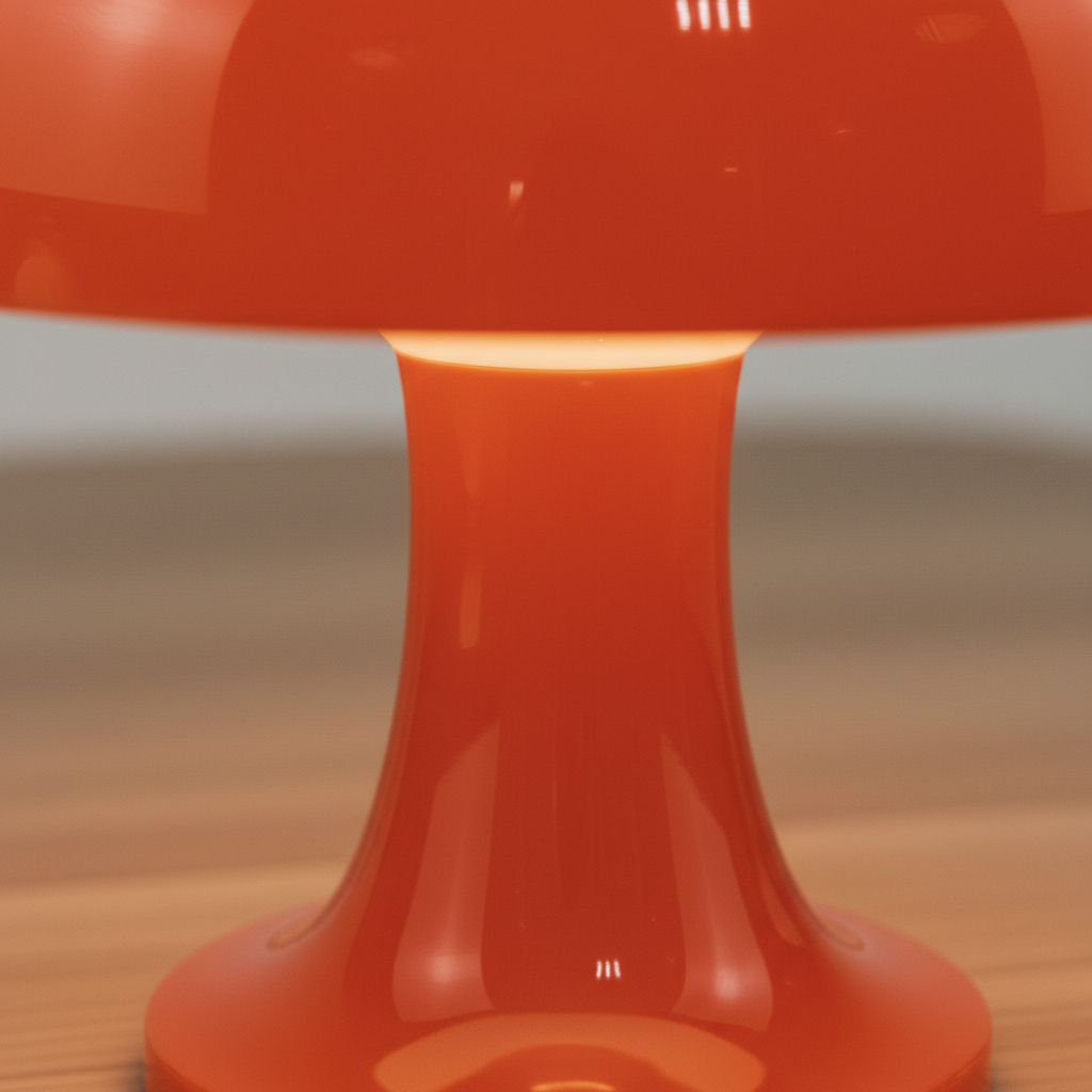 Mushroom table lamp in warm orange glossy finish, cordless USB-C rechargeable, 25cm height