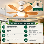 Socket Fan Light Ceiling | Wood Grain, 6 Blades, Remote Control