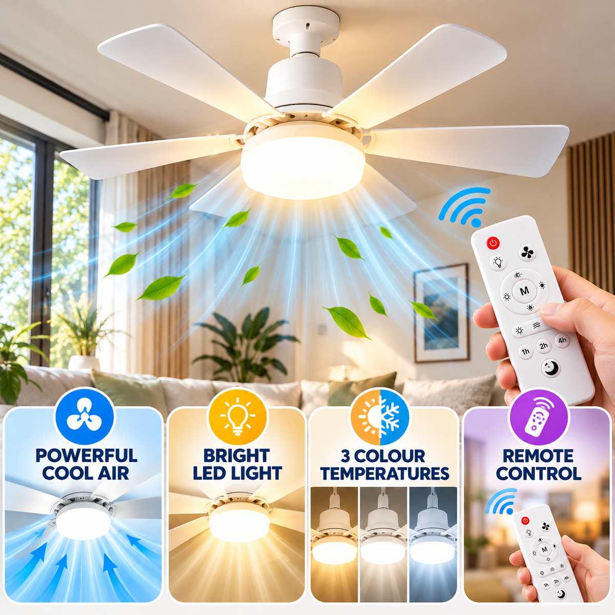 Socket Fan Light E27 | LED, Remote Control, 4500lm