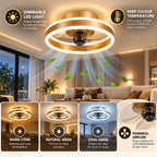 DC Ceiling Fan with LED Light | Gold, Dimmable, Modern Design | 2700K-6500K