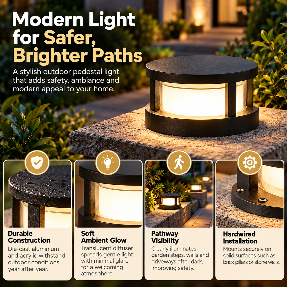 Outdoor Pedestal Light | Modern LED Garden Pathway Lighting