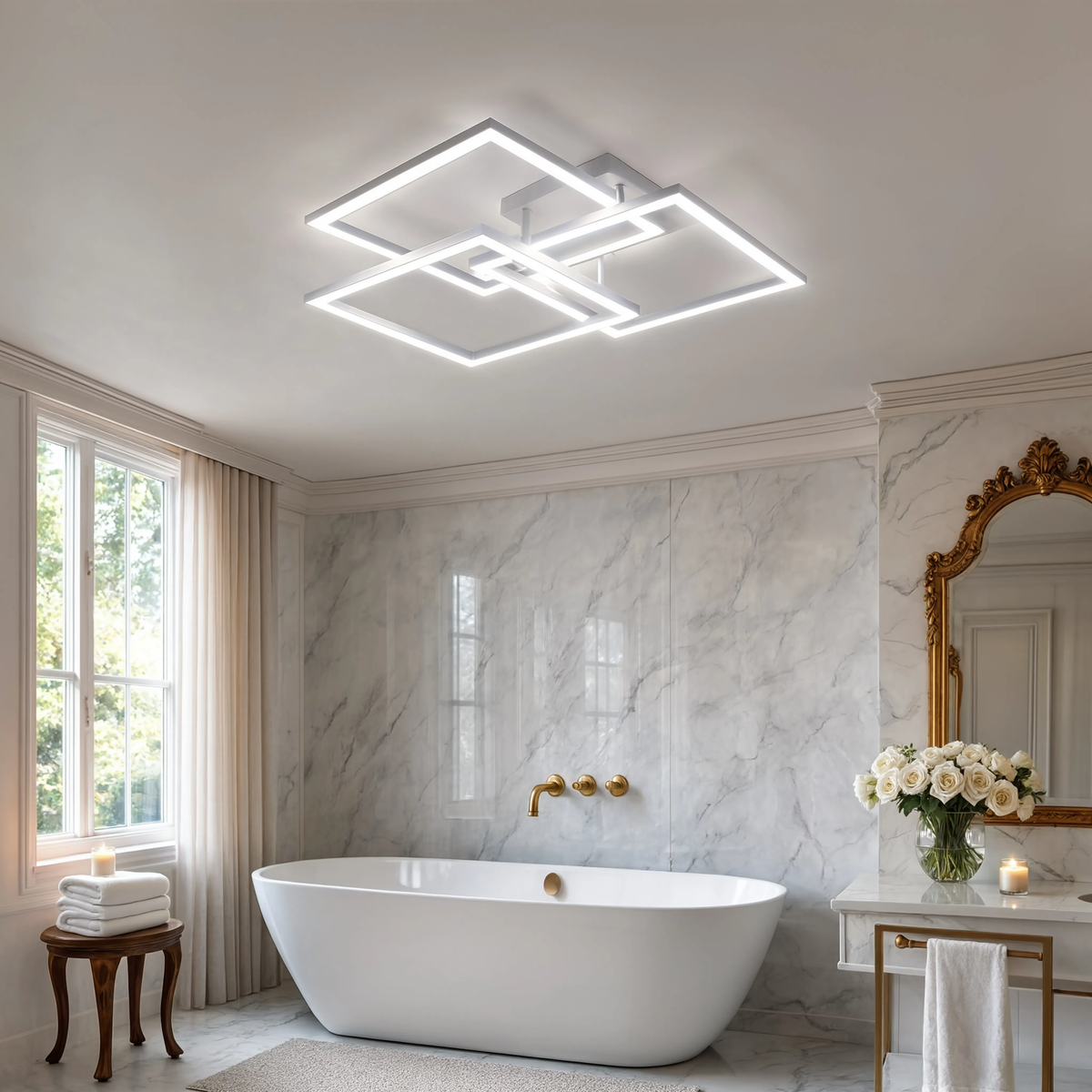 LED ceiling light white layered square dimmable with remote control, modern minimalist