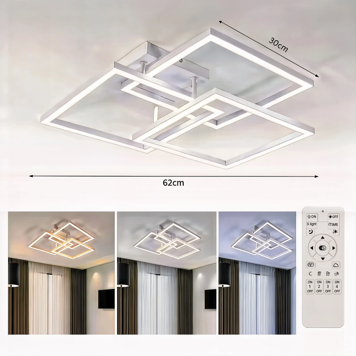 LED ceiling light white layered square dimmable with remote control, modern minimalist