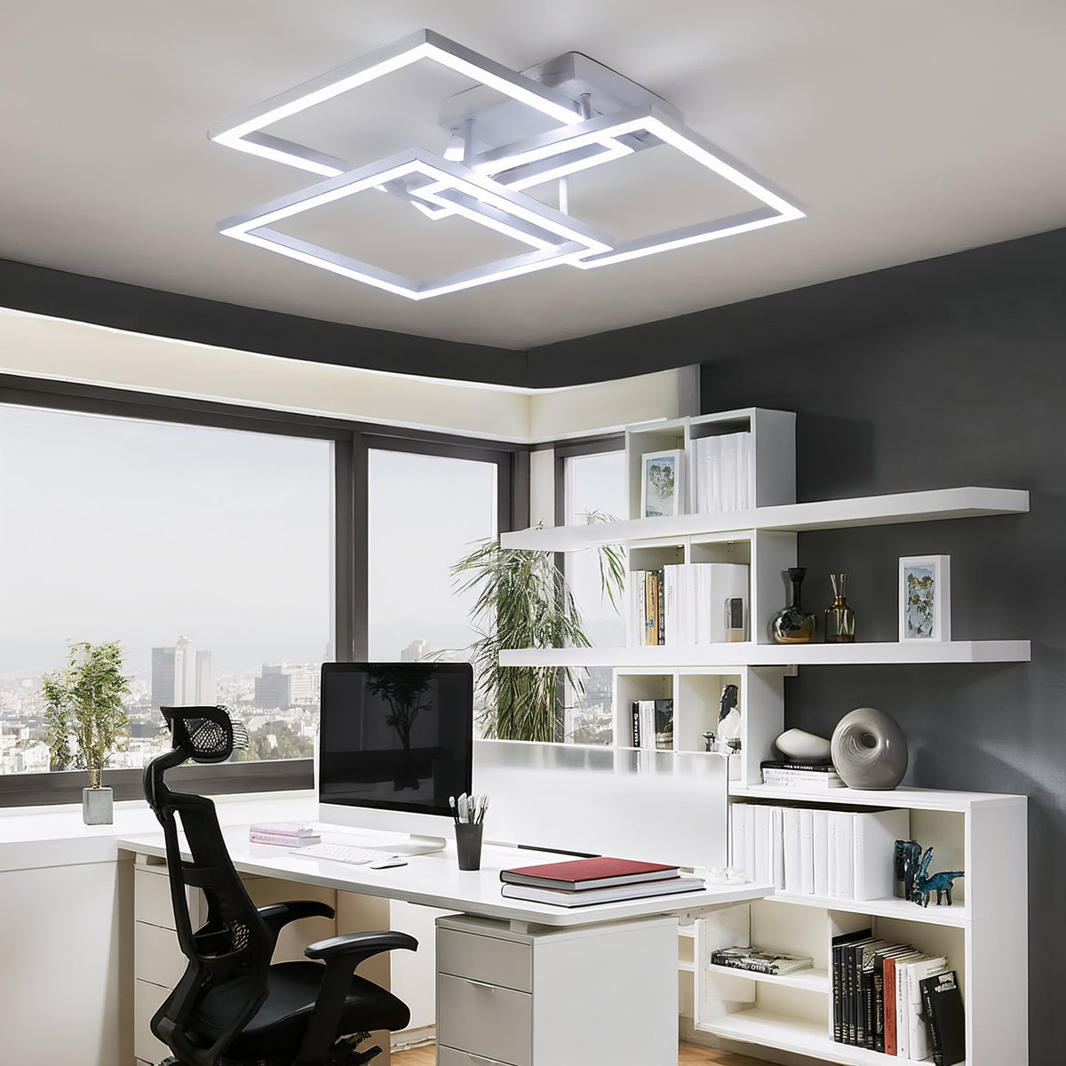 LED ceiling light white layered square dimmable with remote control, modern minimalist