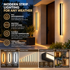 Liniowa zewnętrzna lampa ścienna | IP65, Czarna | Konstrukcja listwowa, LED