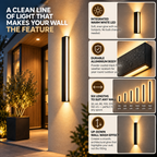 Linear Outdoor Wall Light | Black Aluminium, Warm LED, Up-Down Wash