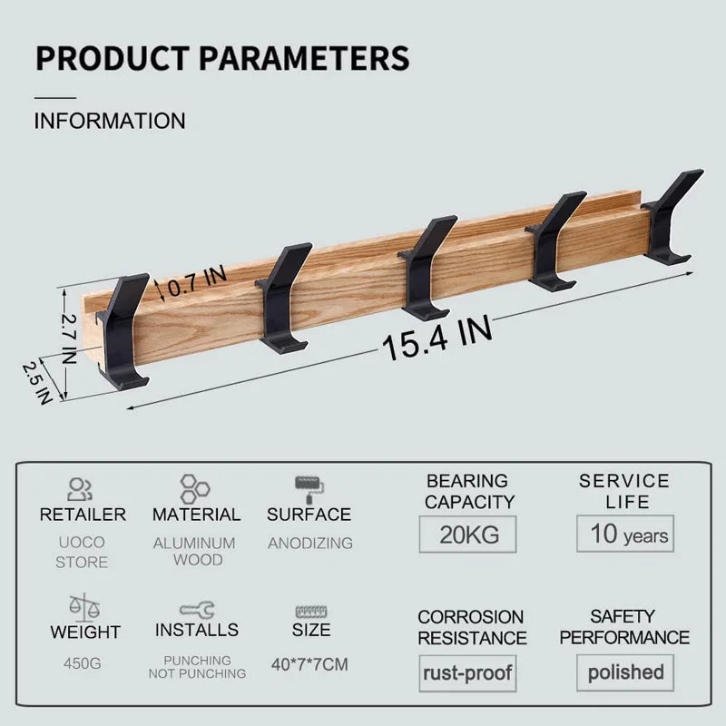 Wall Coat Rack | Black, Movable Hooks | Nordic Design