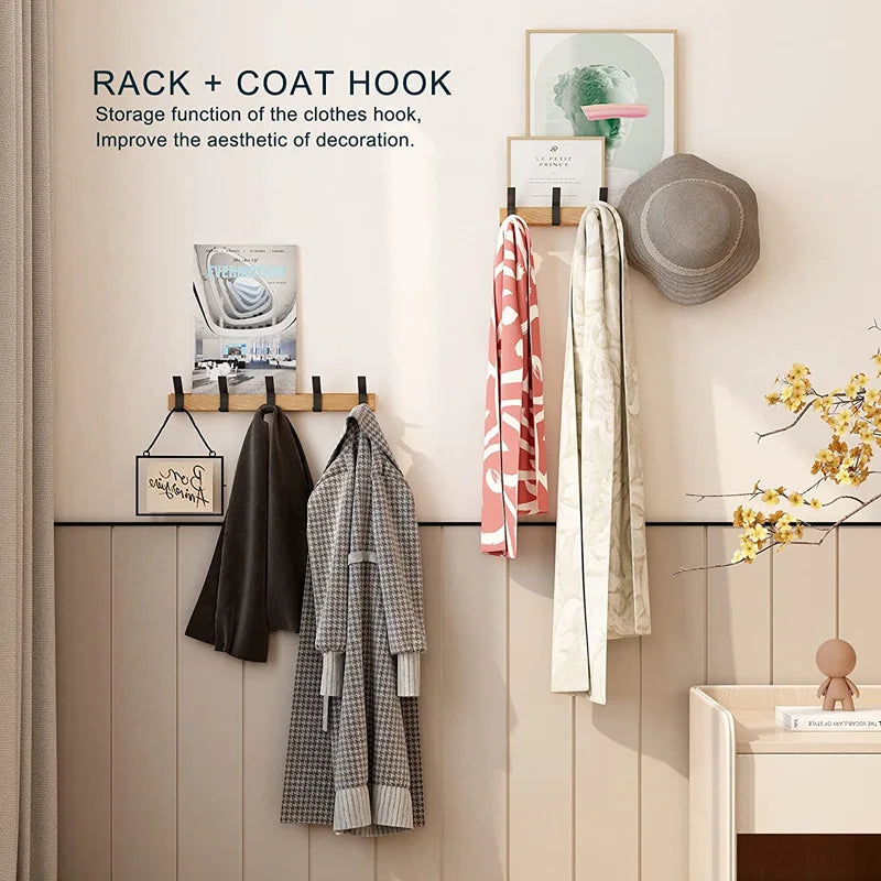 Wall Coat Rack | Black, Movable Hooks | Nordic Design