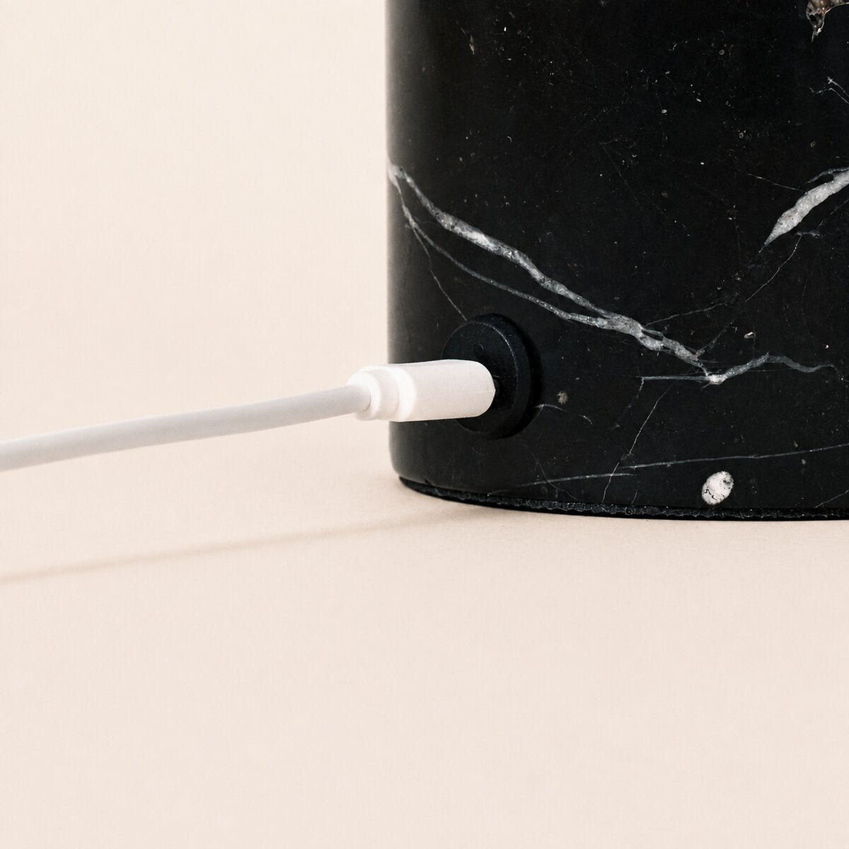 Rechargeable table lamp black Nero Marquina marble, cordless dimmable with modular lampshade