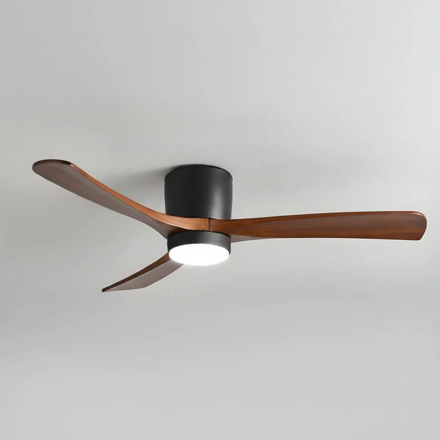 DC ceiling fan with LED light, Nordic wood blades, 6-speed DC motor, warm white 3000K