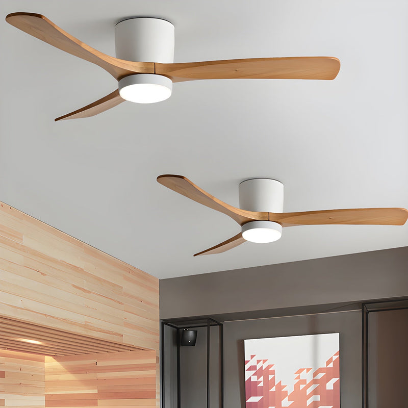 DC ceiling fan with LED light, Nordic wood blades, 6-speed DC motor, warm white 3000K
