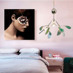 Branch-style glass chandelier with adjustable suspension and metal arms, three sizes