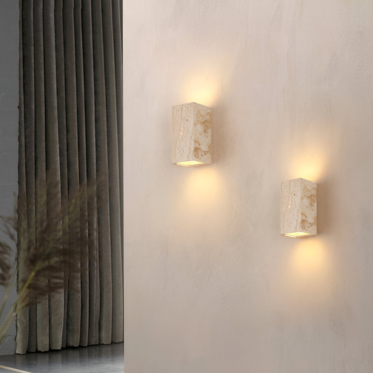 Outdoor wall light travertine stone square LED minimalist up-down illumination