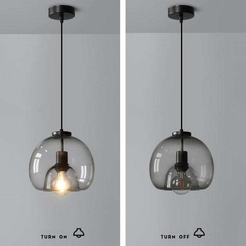 Dome pendant light with minimalist smoked glass shade, E27 hardwired ceiling fixture