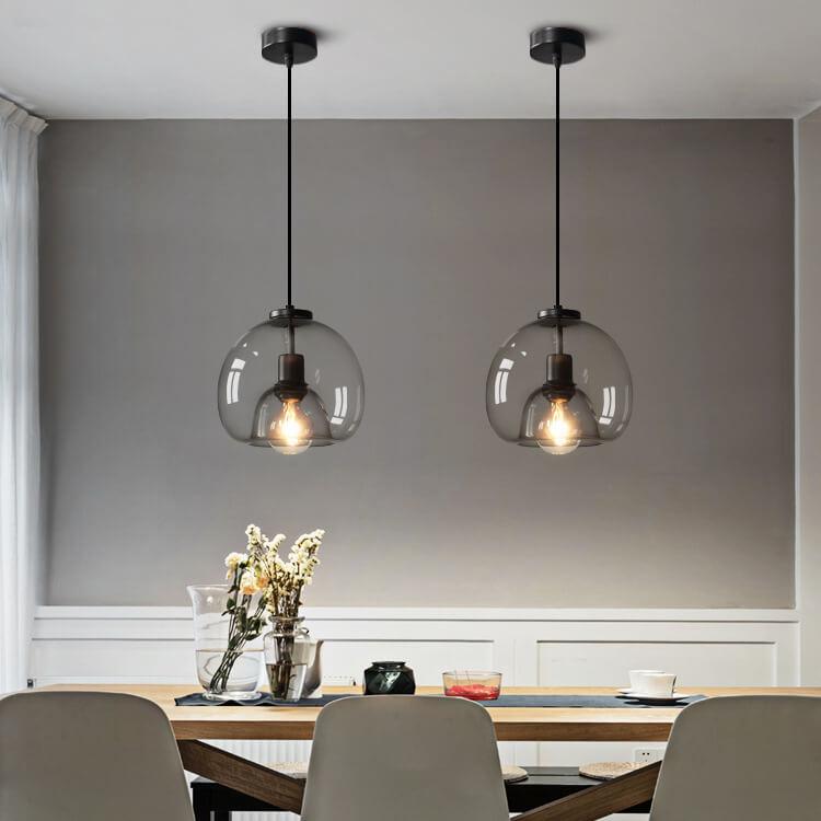 Dome pendant light with minimalist smoked glass shade, E27 hardwired ceiling fixture