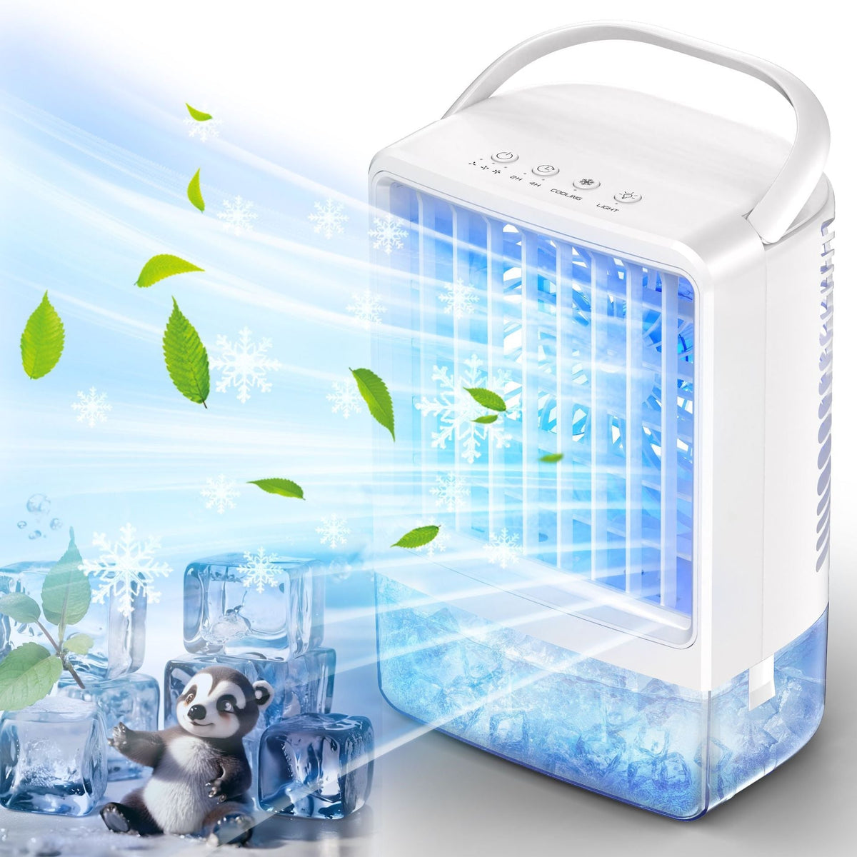 Evaporative coolers mini air cooler, white, with water tank and LED night light