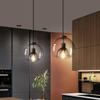 Dome pendant light with minimalist smoked glass shade, E27 hardwired ceiling fixture