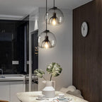Dome pendant light with minimalist smoked glass shade, E27 hardwired ceiling fixture